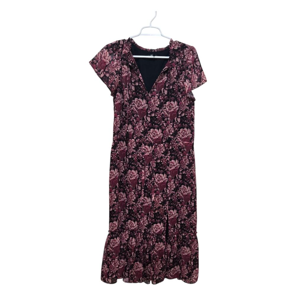 PAIGE Floral Midi Dress Ruffle Hem Black Pink Boho Small